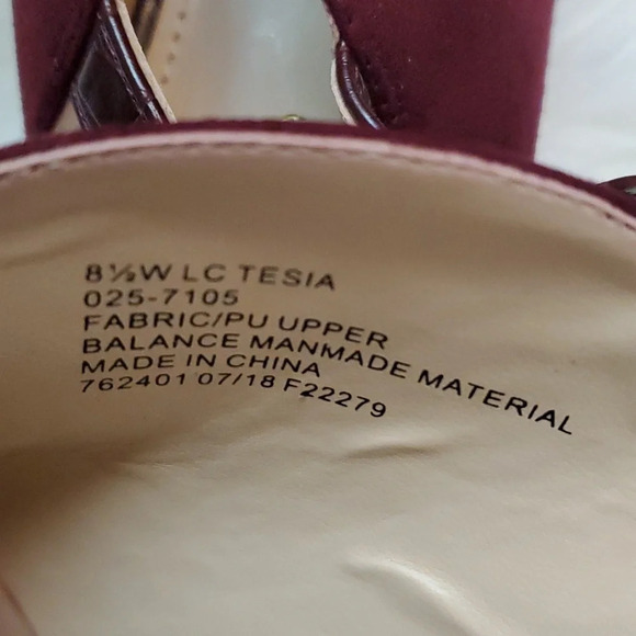 NEW Liz Claiborne Suede Like Burgundy,Gold and Textured Heel, Adjustable Buckle - Picture 13 of 15